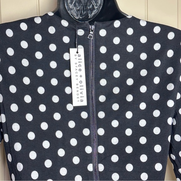 Alice + Olivia Delora Black & White Polka Dot Mini Dress Viscose Size 4 NWT - Picture 5 of 15